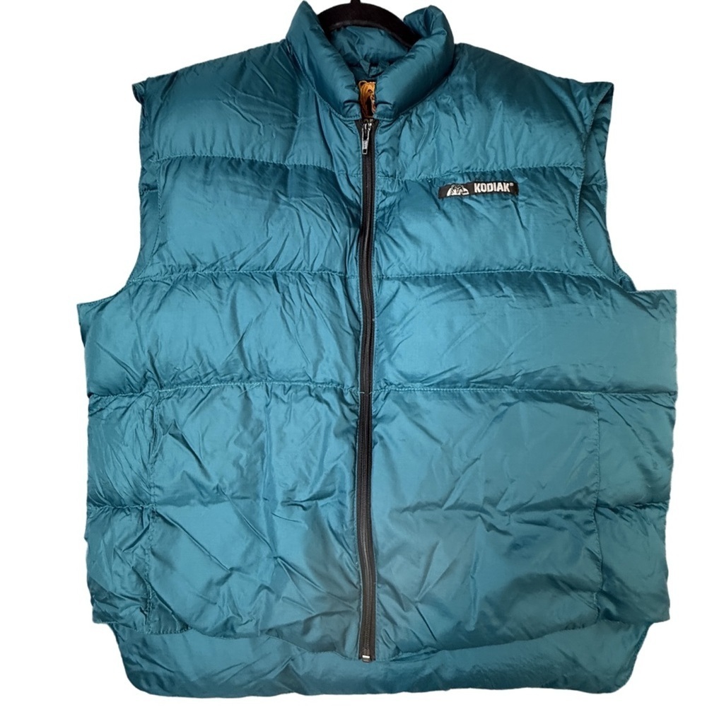 Vintage Duck Down Size Large Dark Turquoise Black Zip Puffer Vest Lightweight